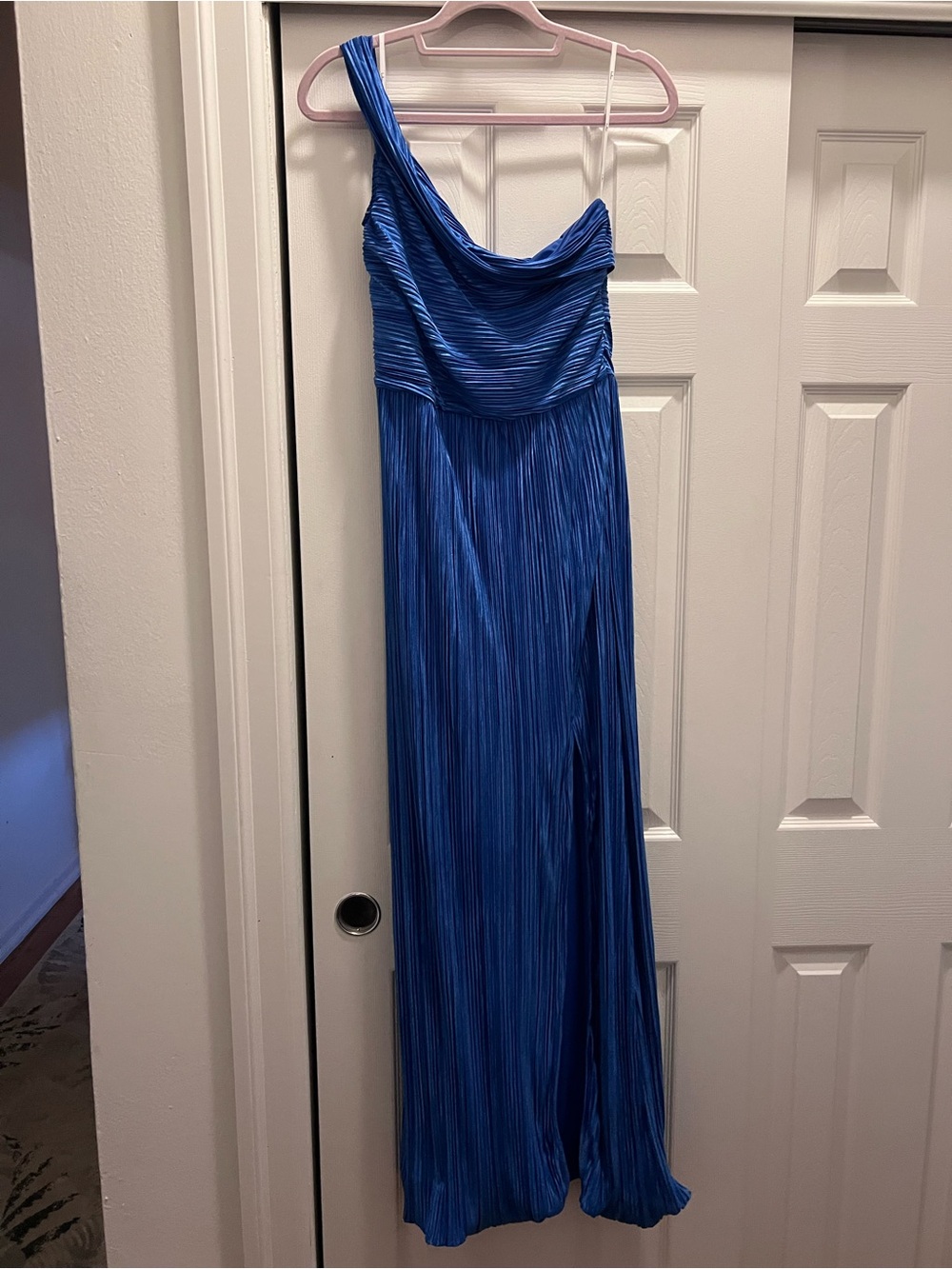 Lulu's Royal Blue One-Shoulder Pleated Maxi Dress